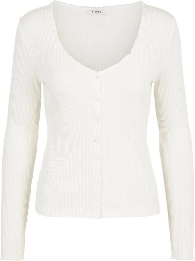 Pieces Cardigan in effen design en fijnriblook