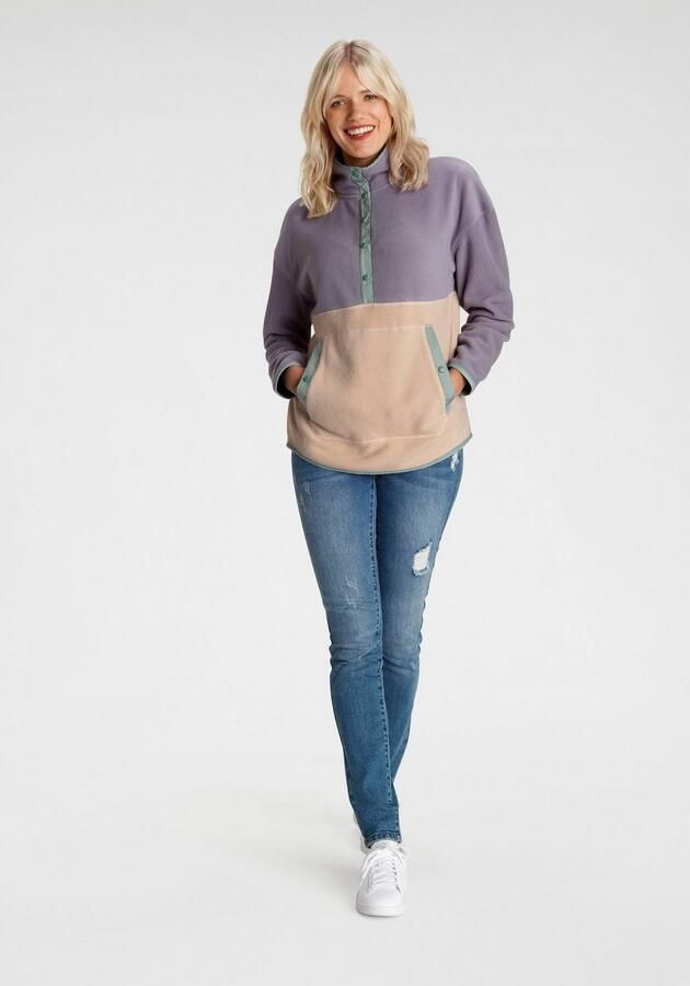 Polarino Fleecetrui met colourblocking-look met kangoeroezak van fleece stof - Foto 4