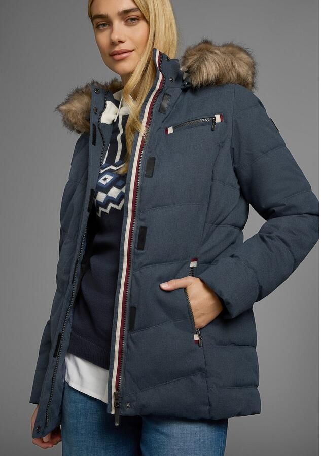 Polarino Gewatteerde jas met afneembare capuchon met faux fur veel zakken - Foto 4