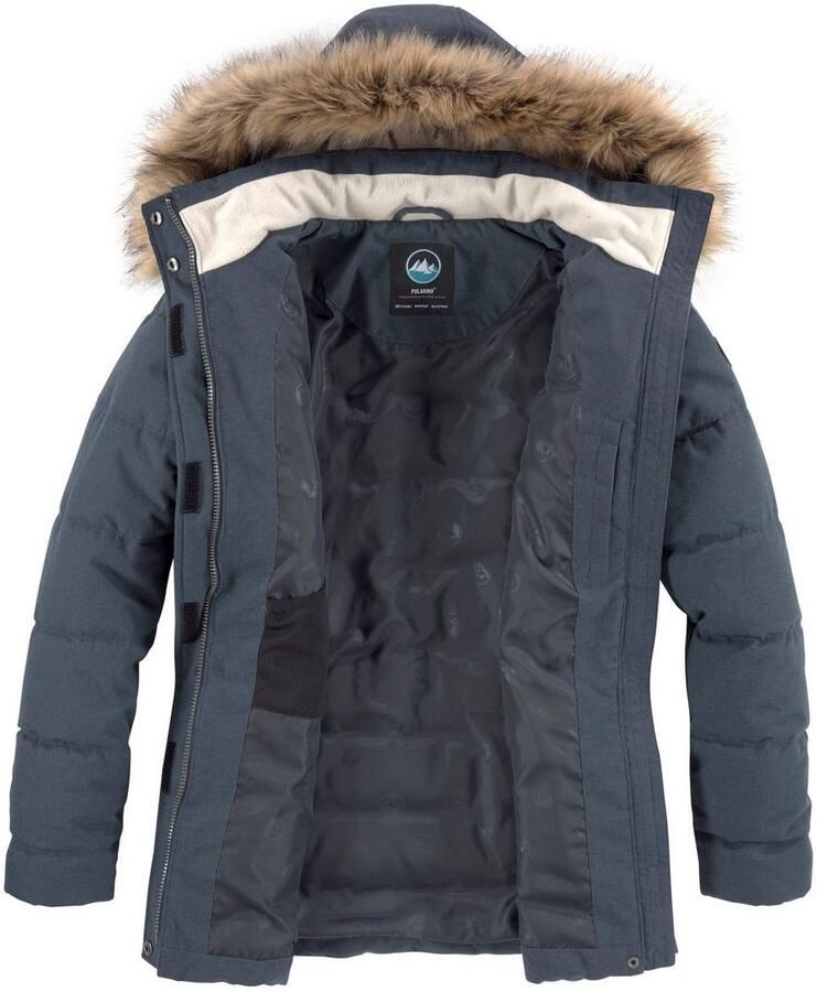 Polarino Gewatteerde jas met afneembare capuchon met faux fur veel zakken