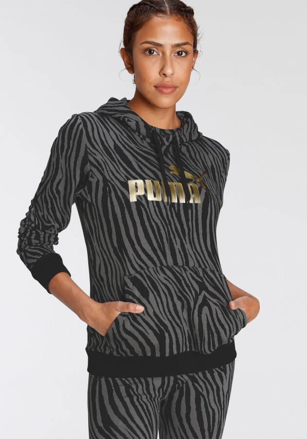 Puma essentials+ tiger all over print trui zwart grijs dames