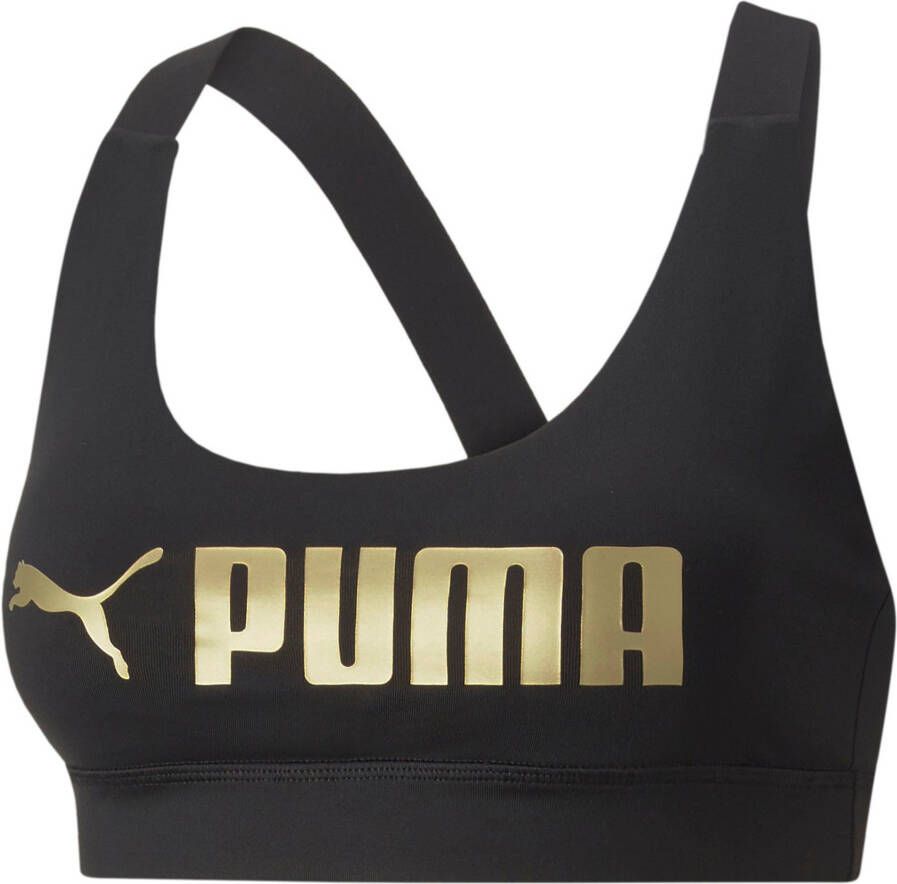 Puma fit medium-impact sportbh zwart goud dames