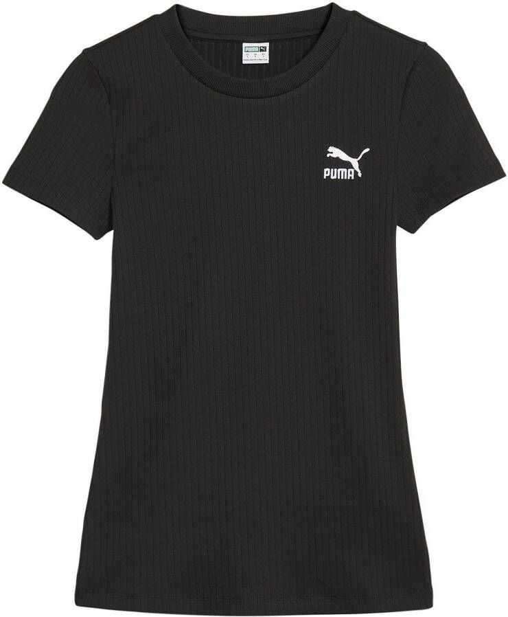 Puma Geribbelde Slim T-shirt voor vrouwen Black Dames