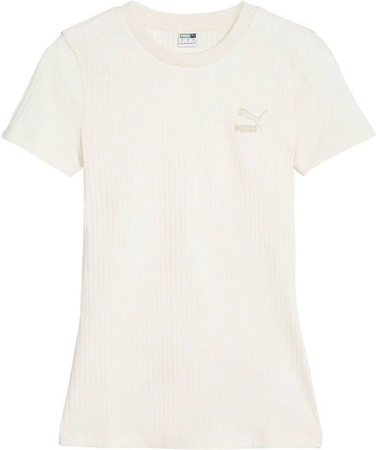 Puma Geribbelde Slim Fit T-shirt voor vrouwen White Dames