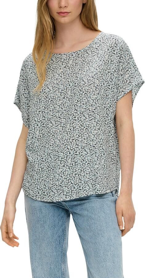 Q S by s.Oliver geweven top met all over print en open detail grijs wit - Foto 7