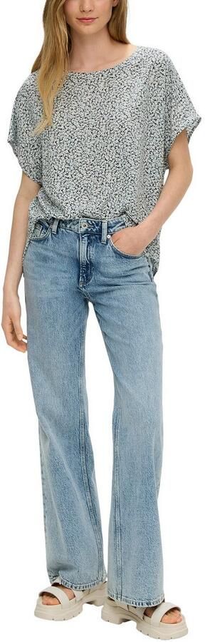 Q S by s.Oliver geweven top met all over print en open detail grijs wit - Foto 6