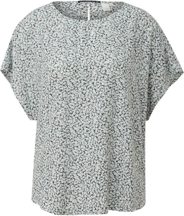 Q S by s.Oliver geweven top met all over print en open detail grijs wit - Foto 4