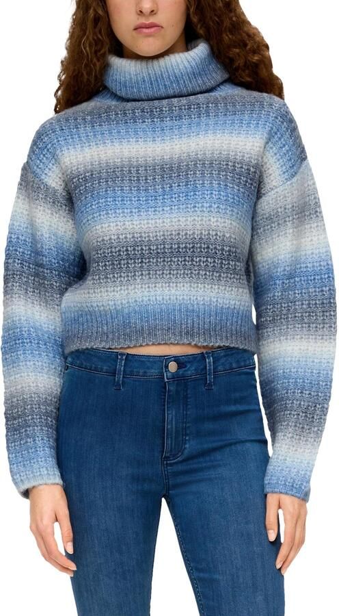 Q S by s.Oliver cropped trui met wol in streep lichtblauw wit - Foto 5