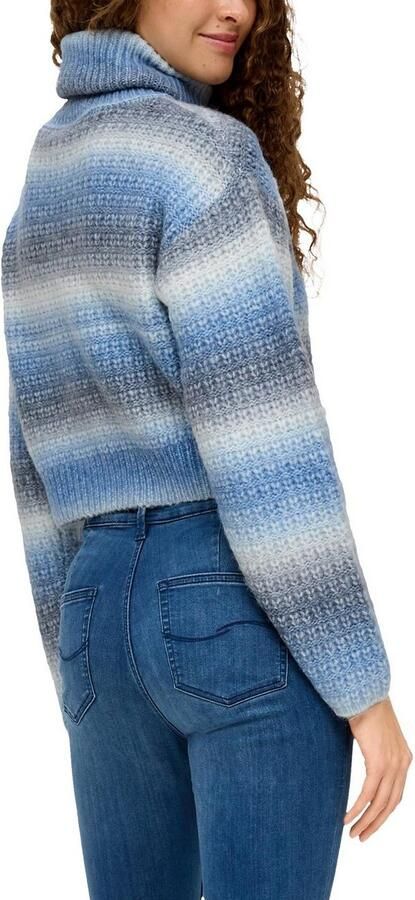 Q S by s.Oliver cropped trui met wol in streep lichtblauw wit - Foto 3