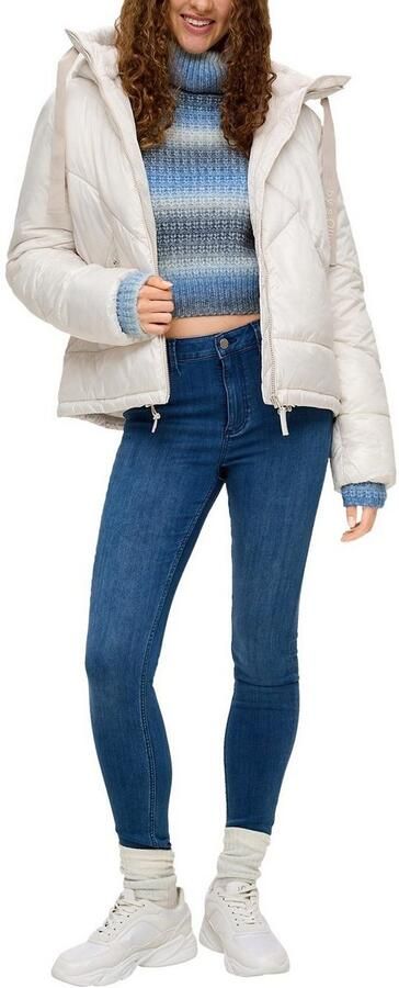 Q S by s.Oliver cropped trui met wol in streep lichtblauw wit - Foto 4