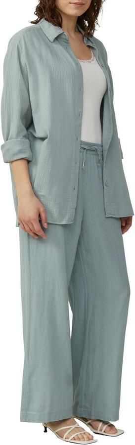 Q S by s.Oliver linnen wide leg regular waist casual broek petrol - Foto 2