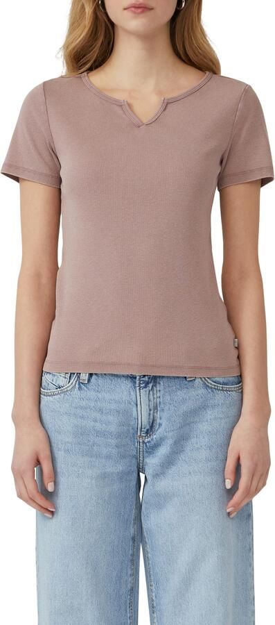 Q S designed by T-shirt in riblook en met splitneck - Foto 4