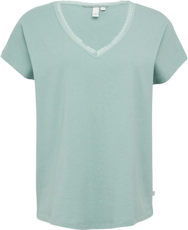 Q S designed by T-shirt met kant bij de hals