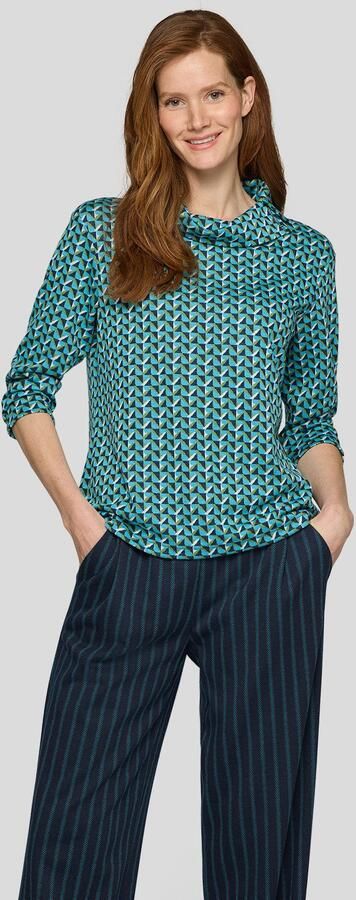Rabe Shirt met 3 4 mouwen met split coltrui en minimal print - Foto 8