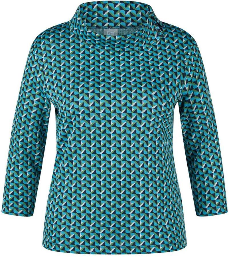 Rabe Shirt met 3 4 mouwen met split coltrui en minimal print