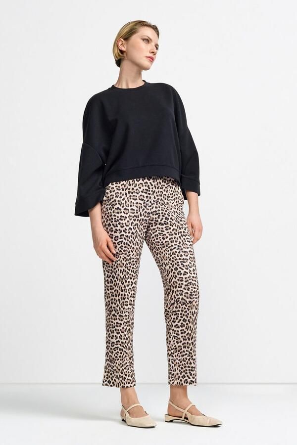 Rich & Royal Stijlvolle bedrukte scuba broek Brown Dames