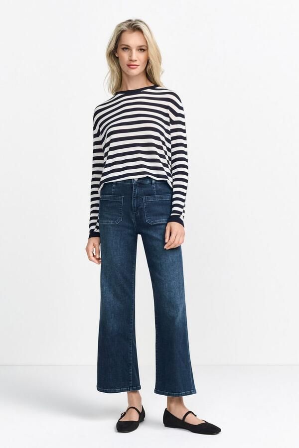 Rich & Royal Gestreepte Crew Neck Lichtgewicht Top Blue Dames - Foto 3
