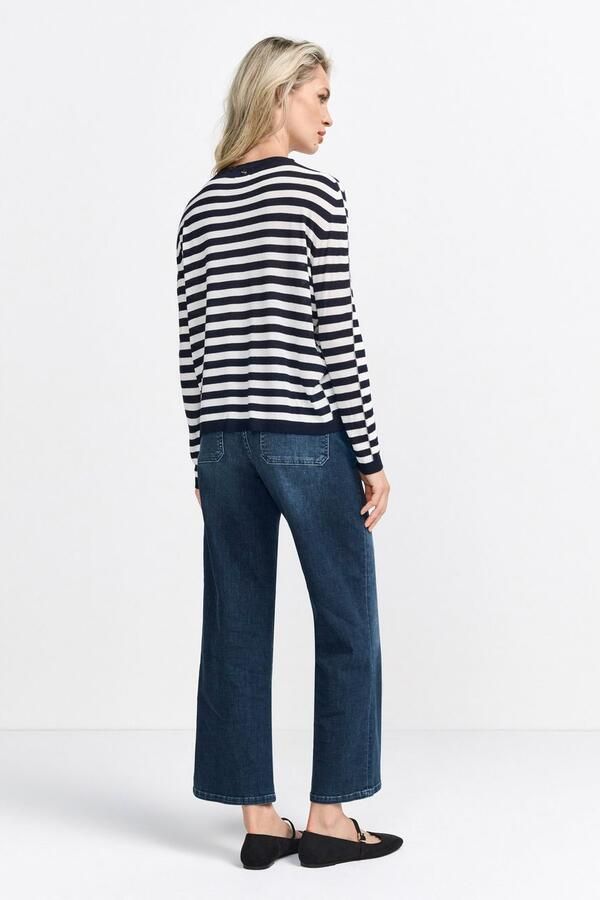 Rich & Royal Gestreepte Crew Neck Lichtgewicht Top Blue Dames - Foto 4