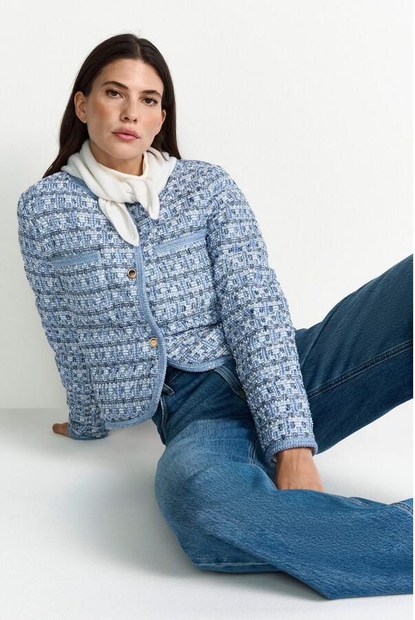 Rich & Royal Kort jack Bouclé-look licht gewatteerd boxy pasvorm glitterdraden - Foto 3