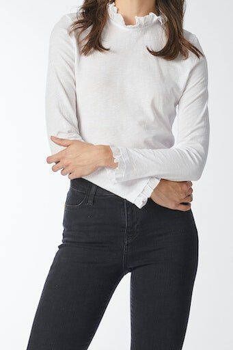 Rich & Royal Shirt met lange mouwen 2409 O Slub F LS met ruches aan de halslijn en manchetten