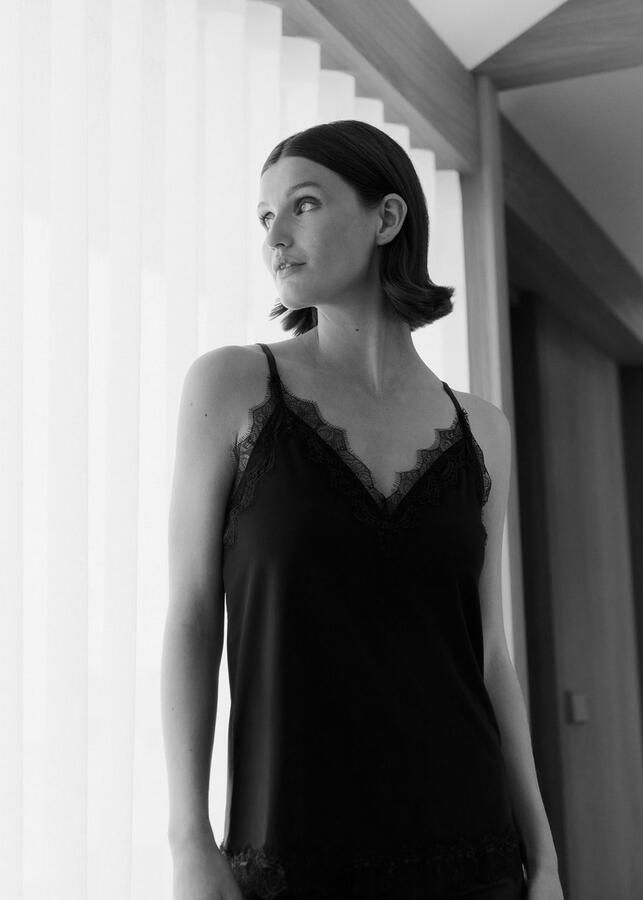 Rosemunde Hemd Billie Strap Top Vintage-kantenrand aan de halslijn en zoom vrouwelijk polyestermix