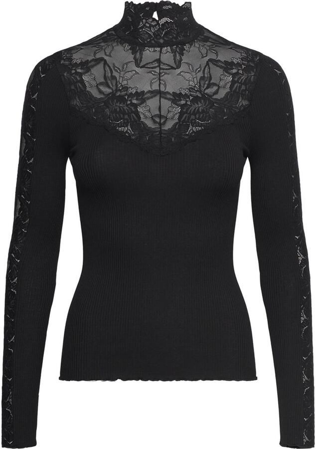 Rosemunde Shirt met lange mouwen Beatha silk shirt met kant vrouwelijk comfortabel zacht zijde- katoenmix