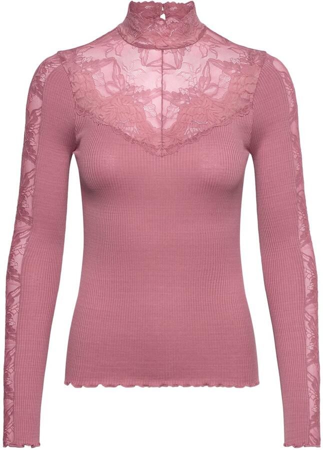 Rosemunde Shirt met lange mouwen Beatha silk shirt met kant vrouwelijk comfortabel zacht zijde- katoenmix