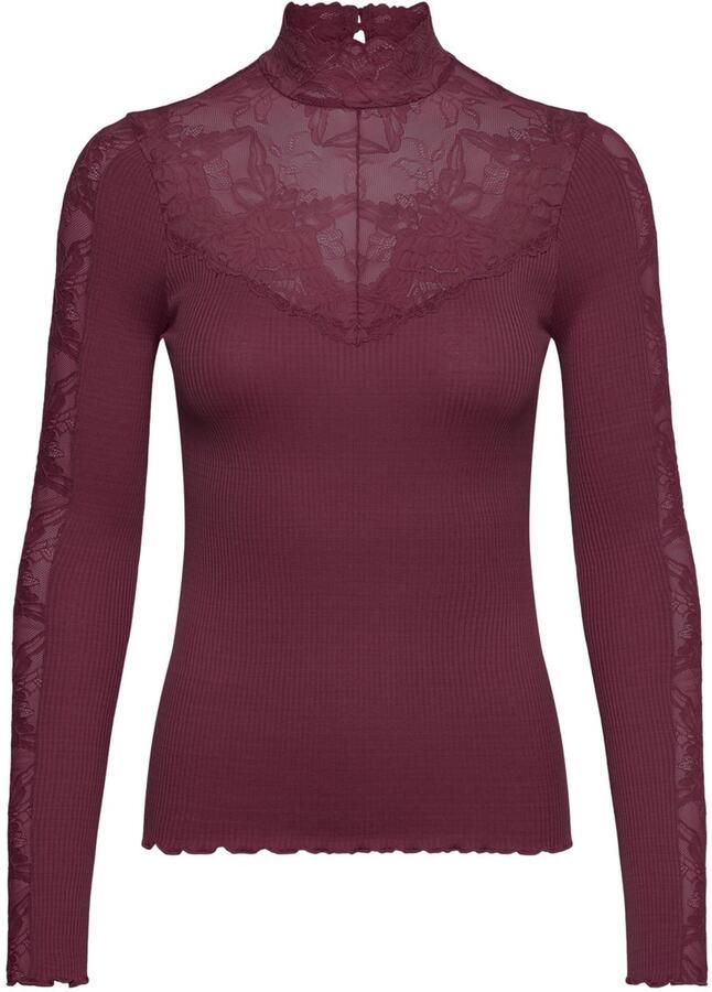 Rosemunde Shirt met lange mouwen Beatha silk shirt met kant vrouwelijk comfortabel zacht zijde- katoenmix