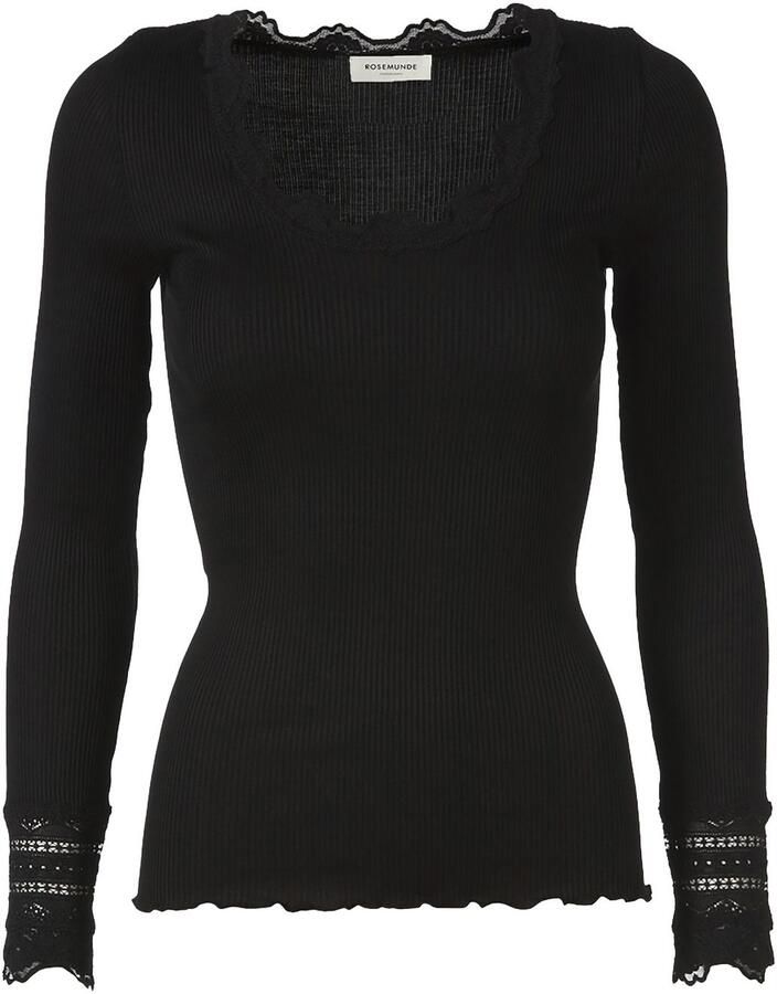 Rosemunde Shirt met lange mouwen Benita Silk Blouse Lange mouw met kant vrouwelijk comfortabel Zijde- Katoenmix