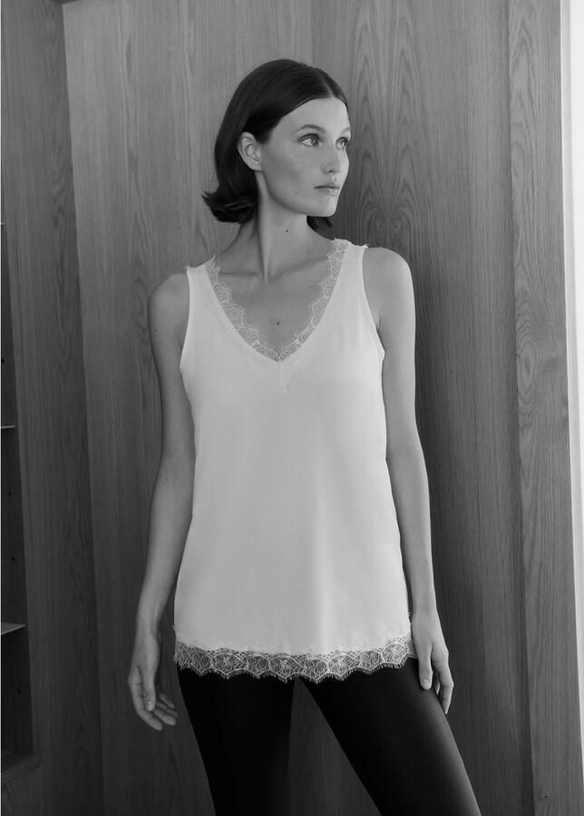 Rosemunde Shirt voor eronder Billie Tank Top Vintage-kantenrand aan V- hals en zoom - Foto 2