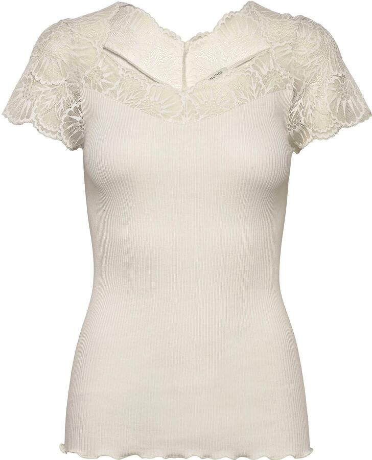 Rosemunde T-shirt elastische vintage-kanten rand korte mouw golvende zoom zijdemix - Foto 6