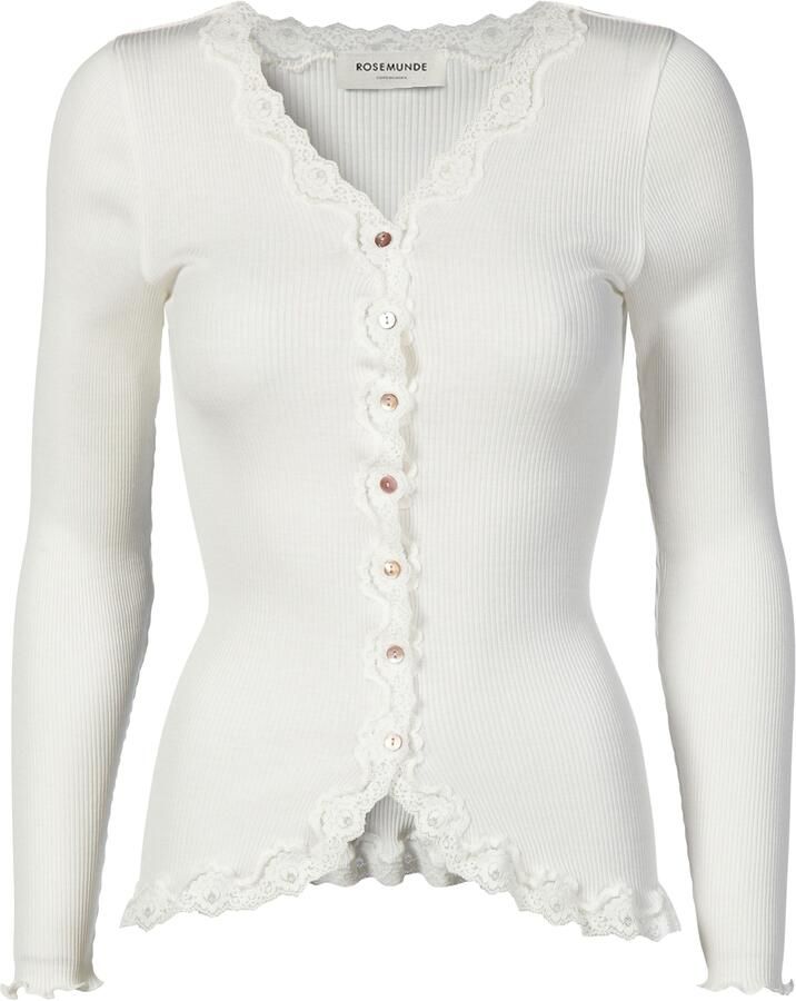 Rosemunde Vest Babette Silk Cardigan Vintage-kantenrand parelmoeren knoopsluiting lange mouw zijdemix - Foto 5