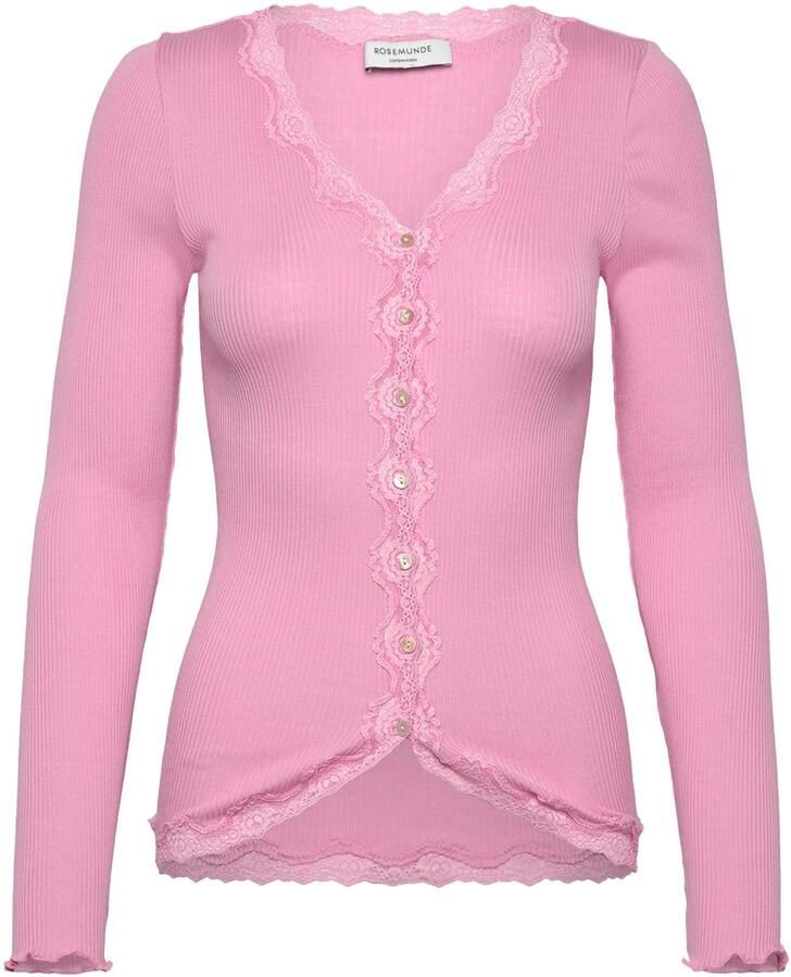 Rosemunde Vest Babette Silk Cardigan Vintage-kantenrand parelmoeren knoopsluiting lange mouw zijdemix - Foto 4