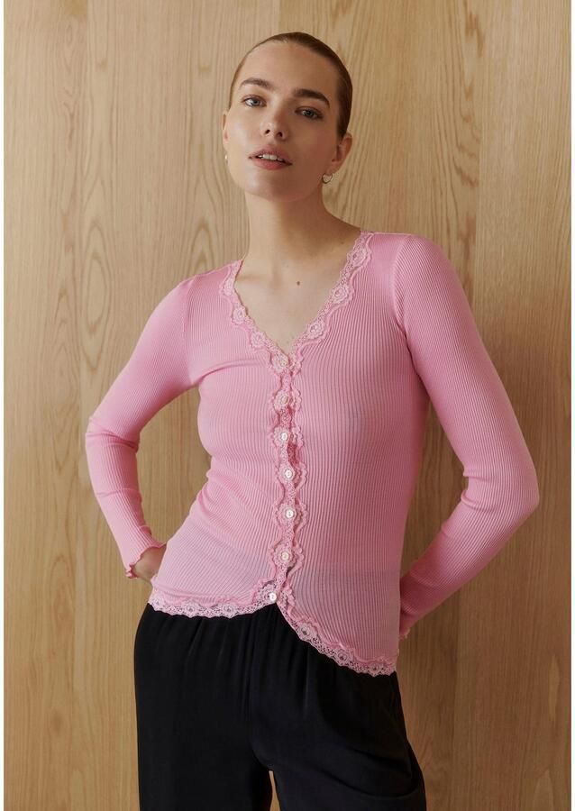 Rosemunde Vest Babette Silk Cardigan Vintage-kantenrand parelmoeren knoopsluiting lange mouw zijdemix - Foto 3