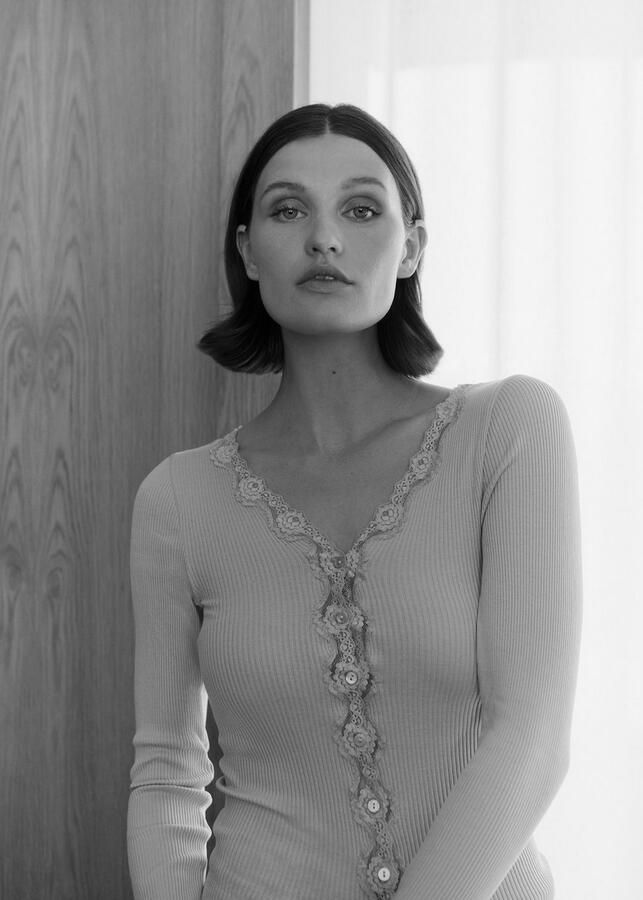 Rosemunde Vest Babette Silk Cardigan Vintage-kantenrand parelmoeren knoopsluiting lange mouw zijdemix - Foto 3