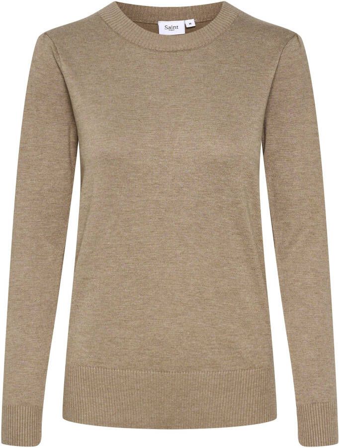 Saint Tropez Melange Gebreide Trui met Ronde Hals Beige Dames