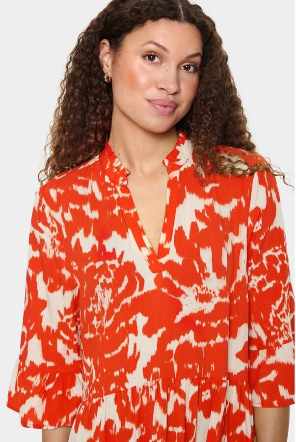 Saint Tropez Blousejurk EdaSZ dress Zomerkleid tuniekakleid met volant en 3 4 mouw