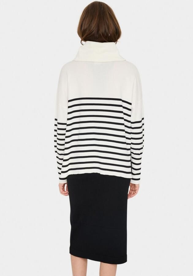 Saint Tropez Gestreepte Cowlneck Pullover Trui Ice Beige Dames - Foto 3