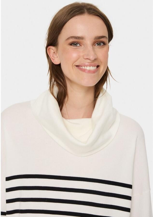 Saint Tropez Gestreepte Cowlneck Pullover Trui Ice Beige Dames - Foto 2