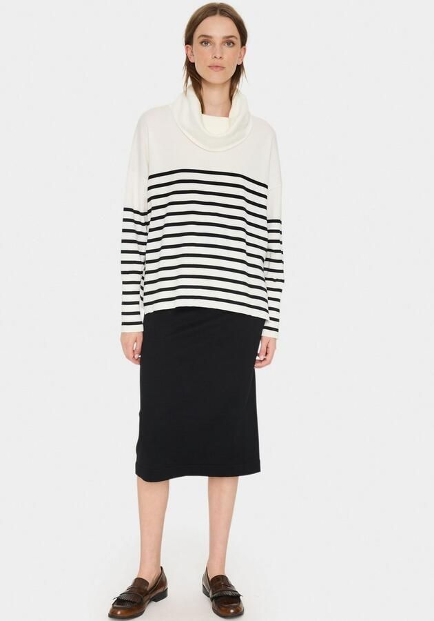 Saint Tropez Gestreepte Cowlneck Pullover Trui Ice Beige Dames - Foto 4