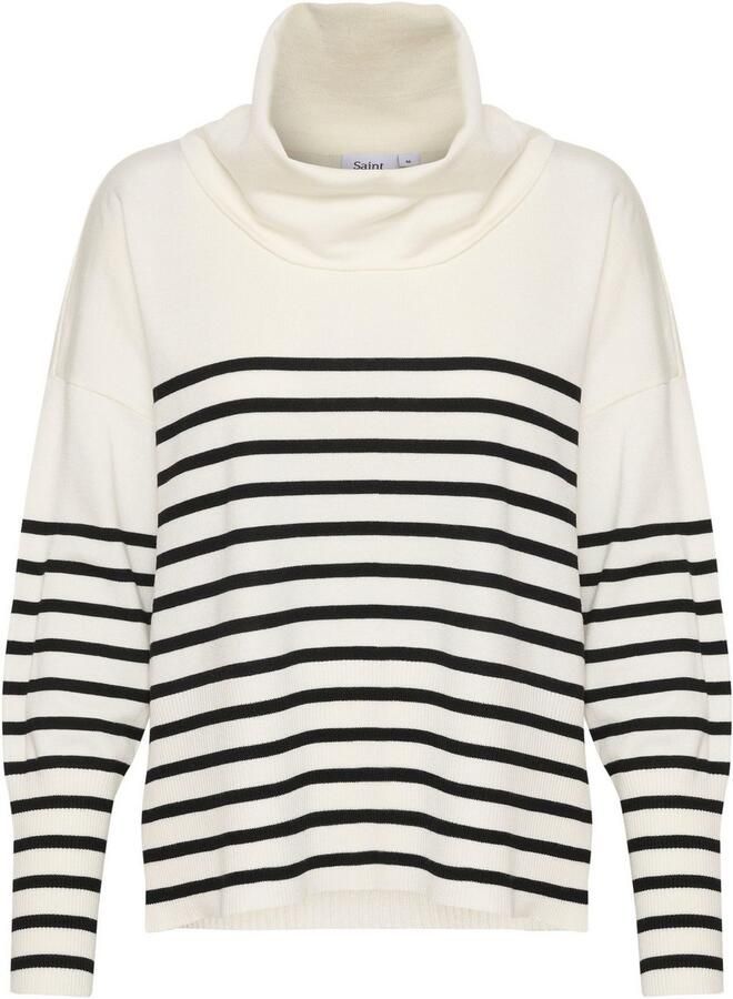Saint Tropez Gestreepte Cowlneck Pullover Trui Ice Beige Dames