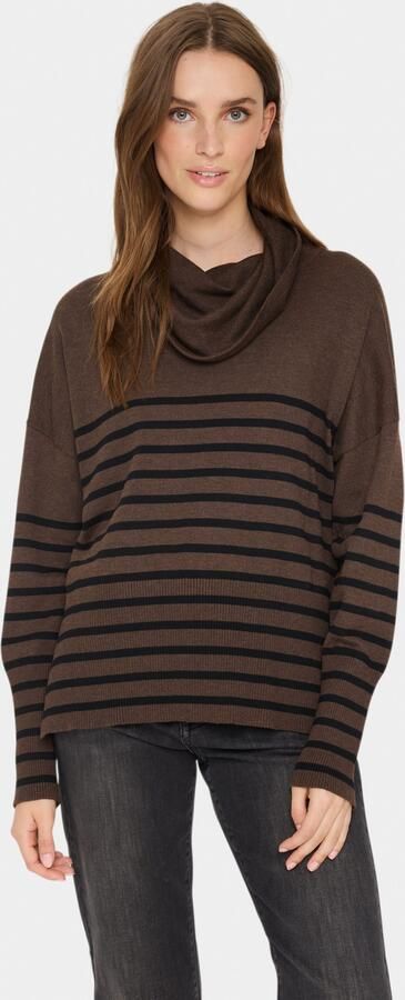 Saint Tropez Gestreepte Cowlneck Pullover Trui Donker Melange Brown Dames - Foto 7