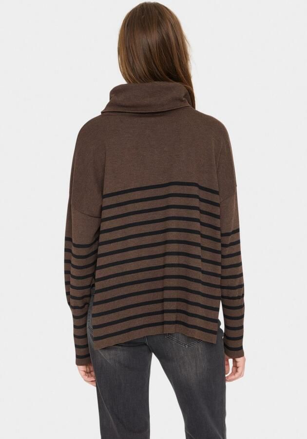 Saint Tropez Gestreepte Cowlneck Pullover Trui Donker Melange Brown Dames - Foto 4