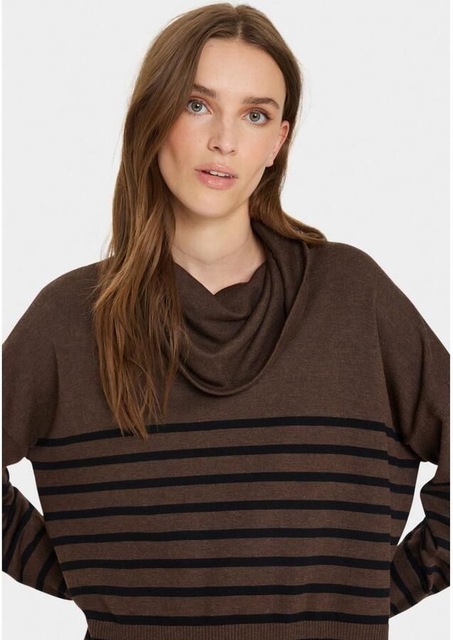 Saint Tropez Gestreepte Cowlneck Pullover Trui Donker Melange Brown Dames - Foto 2