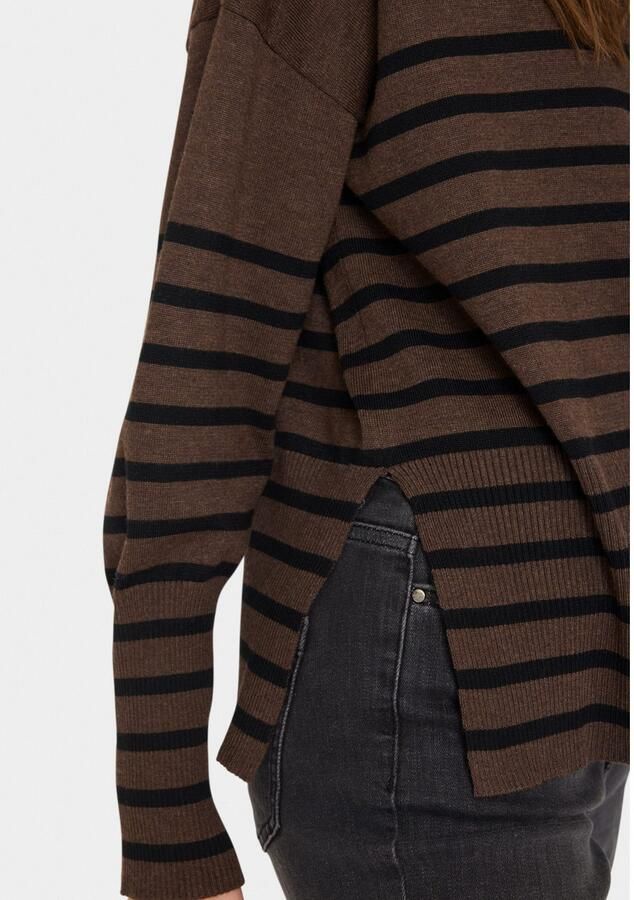 Saint Tropez Gestreepte Cowlneck Pullover Trui Donker Melange Brown Dames - Foto 3