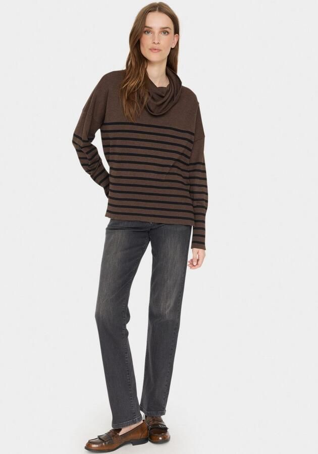 Saint Tropez Gestreepte Cowlneck Pullover Trui Donker Melange Brown Dames - Foto 5