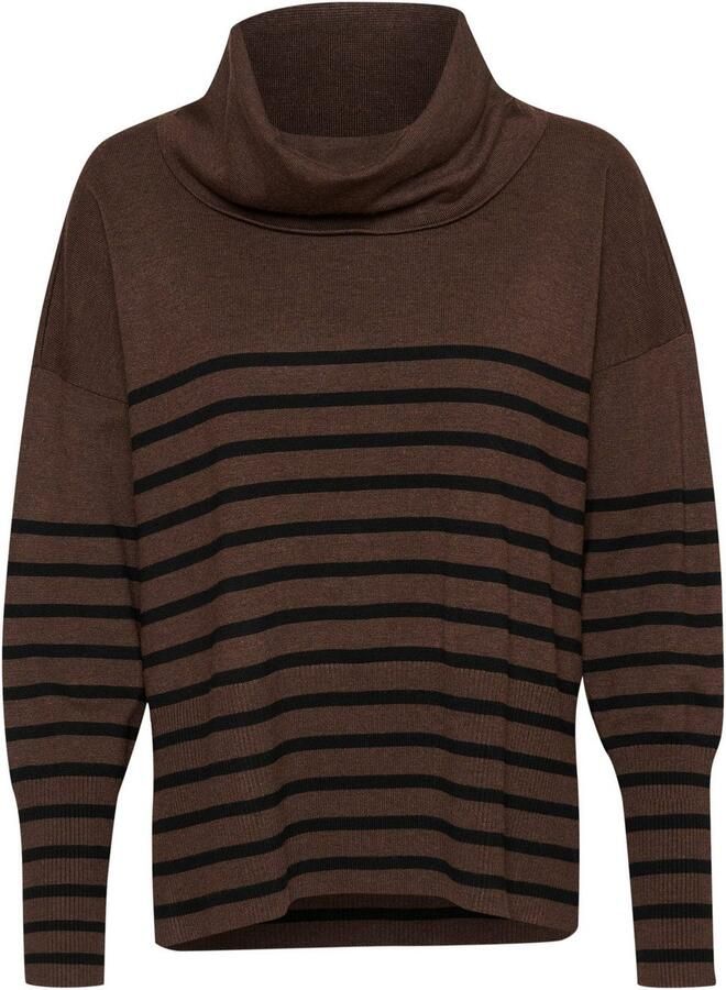 Saint Tropez Gestreepte Cowlneck Pullover Trui Donker Melange Brown Dames
