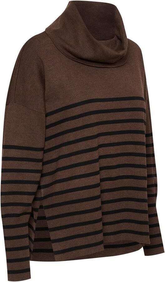 Saint Tropez Gestreepte Cowlneck Pullover Trui Donker Melange Brown Dames - Foto 6