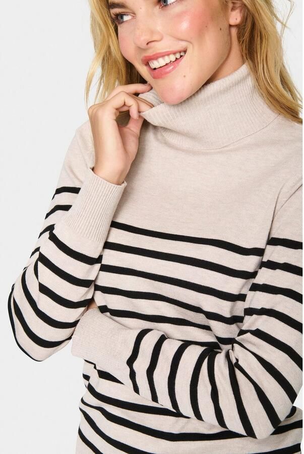 Saint Tropez Gestreepte Rollneck Pullover Trui Grijs Beige Dames - Foto 2
