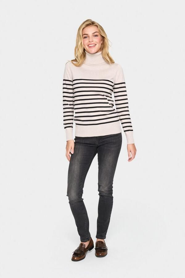 Saint Tropez Gestreepte Rollneck Pullover Trui Grijs Beige Dames - Foto 3